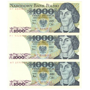 PRL, 1000 złotych 1982 - zestaw 3 egzemplarze HT
