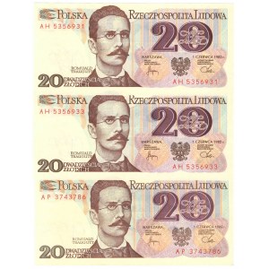 People's Republic of Poland, 20 zloty 1982 - set of 3 pieces - AP and AH series.