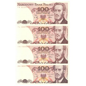 PRL, 100 złotych 1988 - zestaw 8 egzemplarzy - różne serie