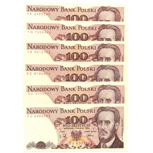 PRL, 100 złotych 1986, 1988 - zestaw 6 egzemplarzy - różne serie
