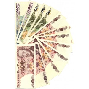 PRL, Zestaw banknotów od 50 do 1000 złotych - 13 egzemplarzy