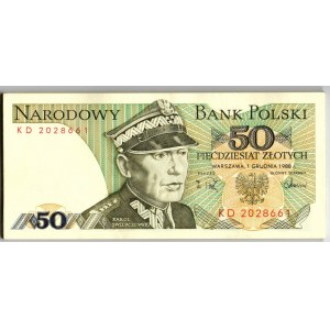 PRL, 50 złotych 1988 KD - część paczek bankowych 32 egzemplarze