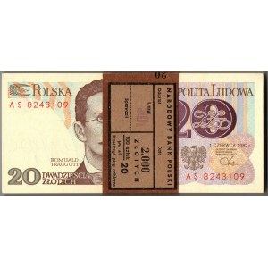 PRL, 20 złotych 1982 AS - paczka bankowa