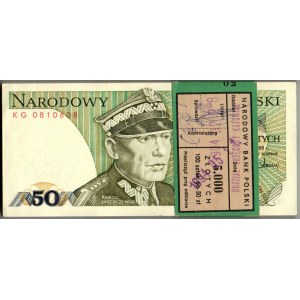 PRL, 50 złotych 1988 KG paczka bankowa