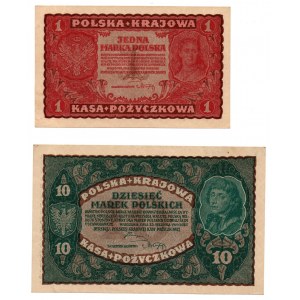II RP, zestaw 1 i 10 marek polskich 1919