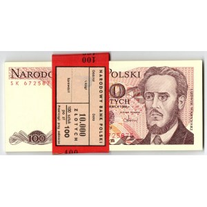 PRL, 100 złotych 1986 SK - część paczki bankowej - 34 egzemplarze