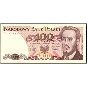 PRL, 100 złotych 1988 TM - część paczki bankowej - 84 egzemplarze