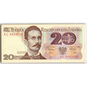 PRL, 20 złotych 1982 AL, część paczki bankowej - 25 egzemplarzy