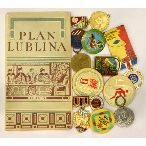 Set of commemorative pins and city map - Lublin