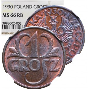 II Republic of Poland, 1 groschen 1930 - NGC MS66 RB