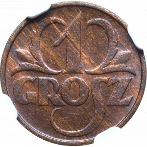 II Republic of Poland, 1 groschen 1933 - NGC MS65 RB