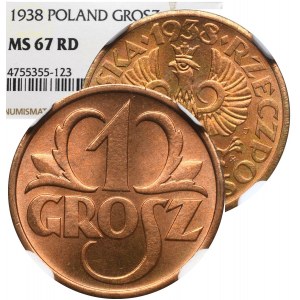 II Rzeczpospolita, 1 grosz 1938 - NGC MS67 RD