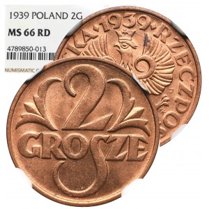 II Republic of Poland, 2 groschen 1939 - NGC MS66 RD