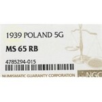 II Republic of Poland, 5 groschen 1939 - NGC MS65 RB