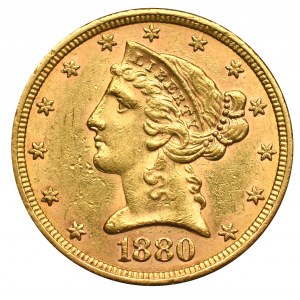 USA, 5 dolarów 1880, Filadelfia - Liberty