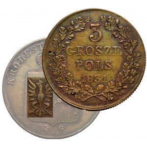Powstanie Listopadowe, 3 grosze 1831 K.G. - łapy orła zgięte RZADKIE