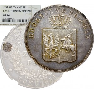 Powstanie Listopadowe, 5 złotych 1831 - bez kreski ułamkowej NGC MS62