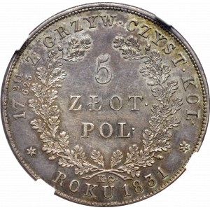 Powstanie Listopadowe, 5 złotych 1831 - bez kreski ułamkowej NGC MS62