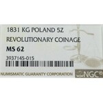 Powstanie Listopadowe, 5 złotych 1831 - bez kreski ułamkowej NGC MS62