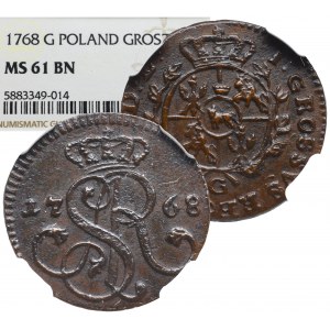 Stanisław August Poniatowski, Grosz 1768 G - NGC MS61BN