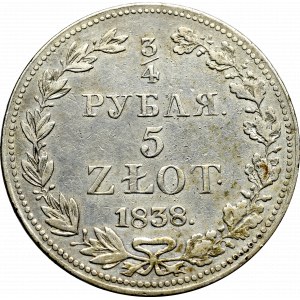 Zabór rosyjski, Mikołaj I, 3/4 rubla=5 złotych 1838 MW, Warszawa