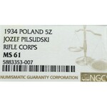 II Republic of Poland, 5 zloty 1934 Riffle Eagle - NGC MS61