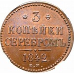 Rosja, Mikołaj I, 3 kopiejki srebrem 1842 - NGC MS64+ BN