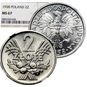 People's Republic of Poland, 2 zlote 1958 - NGC MS67