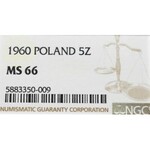 PRL, 5 złotych 1960 Rybak - NGC MS66