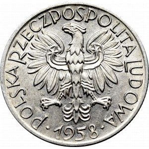 PRL, 5 złotych 1958 Rybak - wąska ósemka