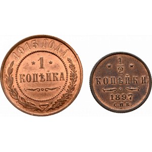 Russia, Nicholas II, 1 kopeck 1915 and 1/2 kopecks 1897