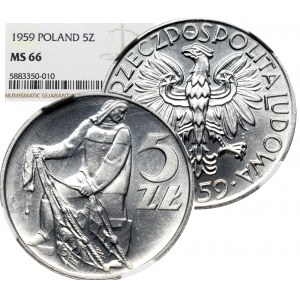 PRL, 5 złotych 1959 - NGC MS66