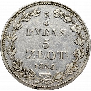 Congress Poland, Nicholas I, 3/4 rouble=5 zloty 1836 MW, Warsaw