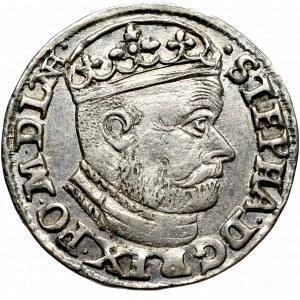 Stefan Batory, Trojak 1586, Olkusz - inicjały NH na końcu legendy awersu
