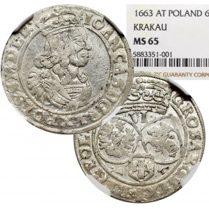 Jan II Kazimierz, Szóstak 1663, Bydgoszcz - NGC MS65