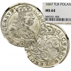 John II Casimir, 6 groschen 1667, Bydgoszcz - NGC MS64
