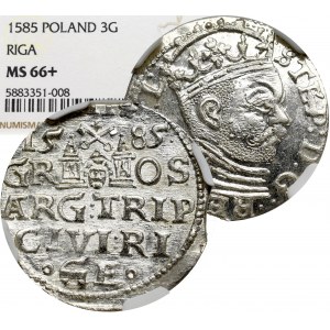 Stephan Bathory, 3 groschen 1585, Riga - NGC MS66+