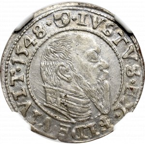 Prusy Książęce, Albreht Hohenzollern, Grosz 1548, Królewiec - NGC AU58