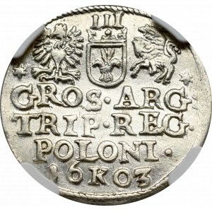 Zygmunt III Waza, Trojak 1603, Kraków - nieopisany NGC AU58