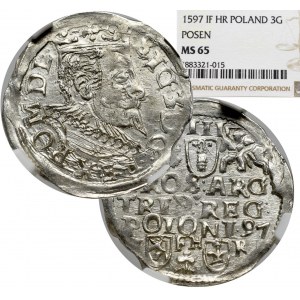 Zygmunt III Waza, Trojak 1597, Poznań - nieopisany NGC MS65