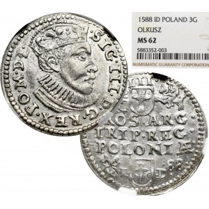 Zygmunt III Waza, Trojak 1588, Poznań - nieopisany NGC MS62
