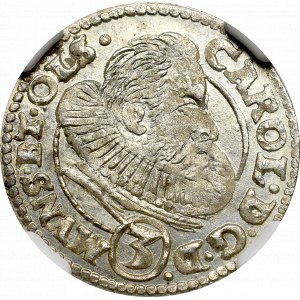 Schlesien, Duchy of Oels, Carl, 3 kreuzer 1615, Oels - NGC MS66