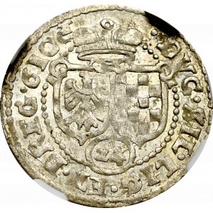 Śląsk, Księstwo legnicko-brzeskie, Jan Chrystian i Jerzy Rudolf, 3 krajcary 1610, Złoty Stok - NGC MS64