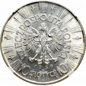 II Rzeczpospolita, 10 złotych 1939 Piłsudski - NGC MS62