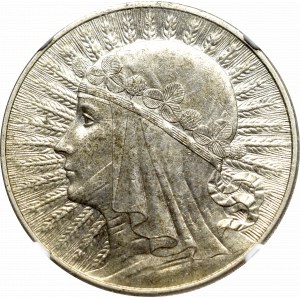 II Rzeczpospolita, 10 złotych 1932 BZM Głowa Kobiety - NGC MS62
