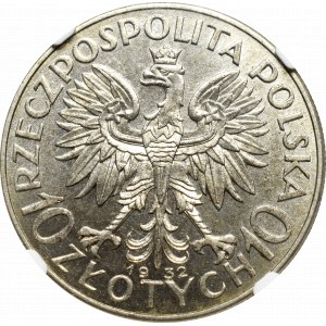 II Rzeczpospolita, 10 złotych 1932 BZM Głowa Kobiety - NGC MS62
