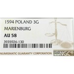 Sigismund III Vasa, 3 groschen 1594, Marienburg - NGC AU58