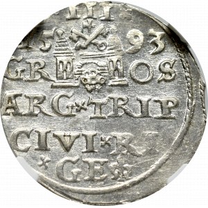 Sigismund III, 3 groschen 1593, Riga - NGC MS62