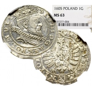 Zygmunt III Waza, Grosz 1605, Kraków - nieopisany NGC MS63