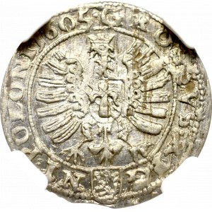 Zygmunt III Waza, Grosz 1605, Kraków - nieopisany NGC MS63